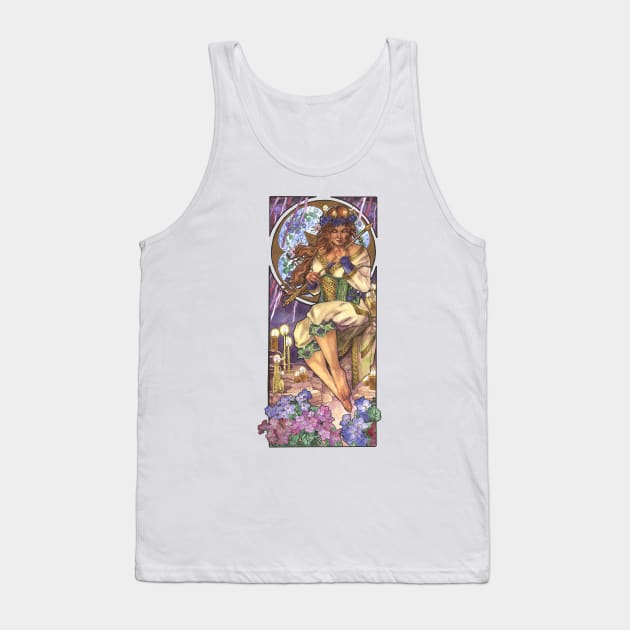 Lady of February Art Nouveau Birthstone and Birth Flower Mucha Inspired Goddess Art with Violets and Candles Tank Top by angelasasser